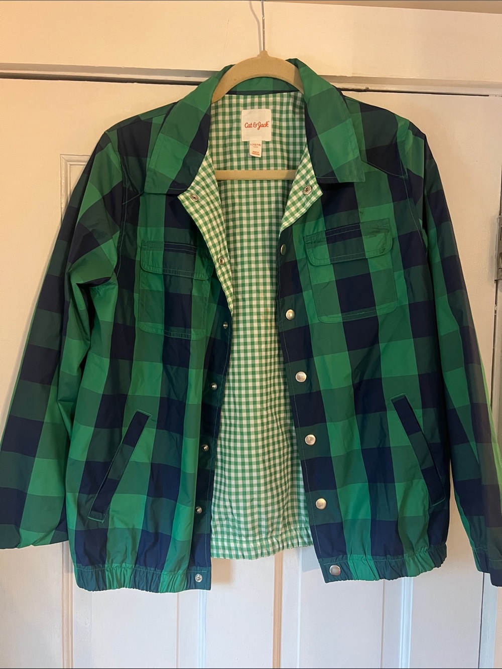 Cat & Jack Green and Navy Plaid Rain Jacket